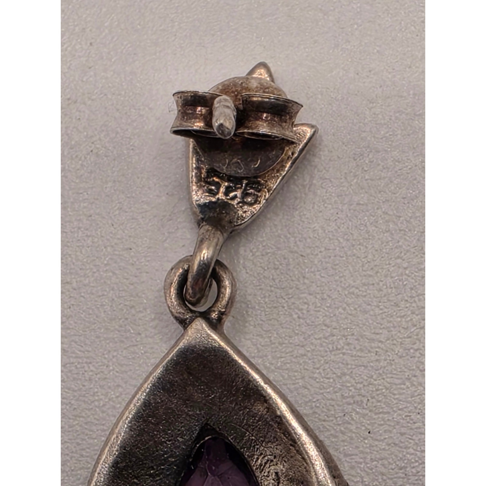 Vintage Sterling Silver Amethyst Marcasite Drop Earrings Art Deco Style 925