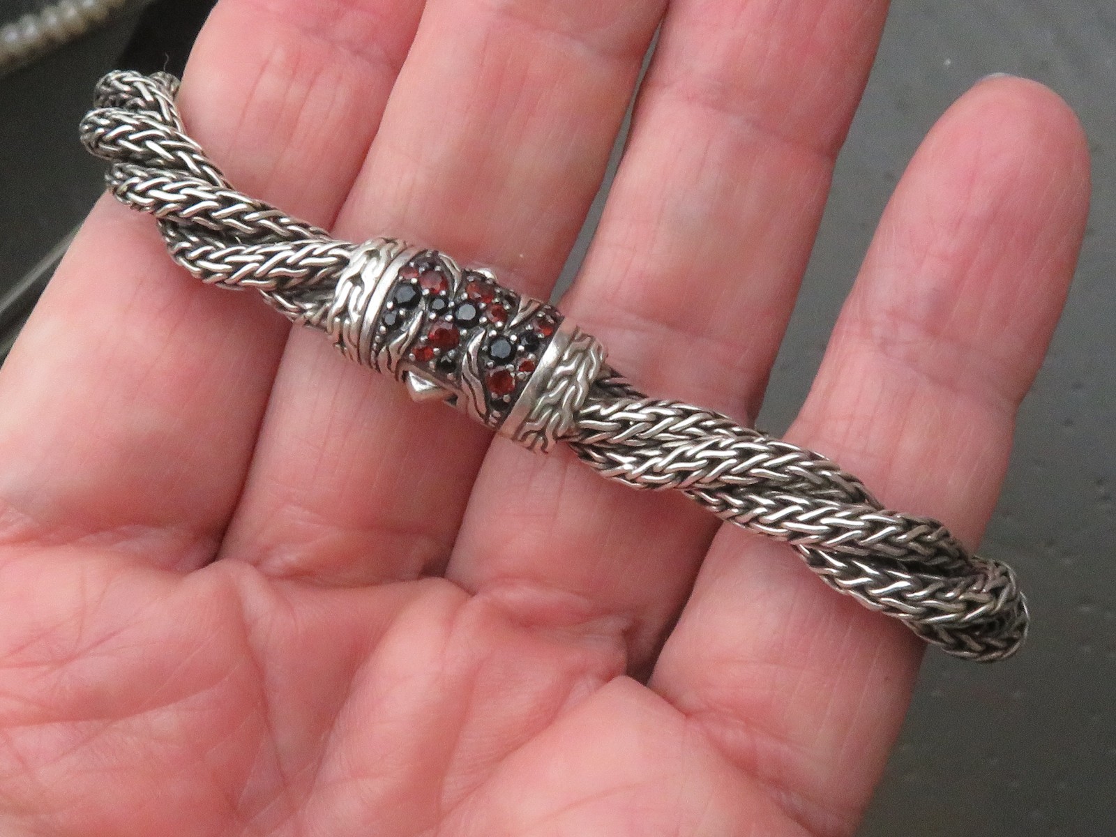 Vintage John Hardy Sterling Silver 925 Braided Chain Bracelet Push Lock Closure