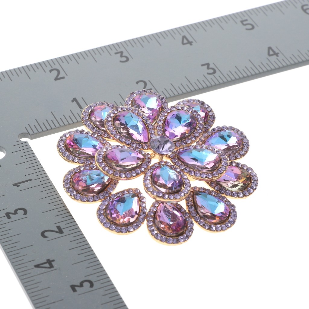 Gold Tone Alloy Metal Crystal Rhinestone Flower Brooch P1617-VL