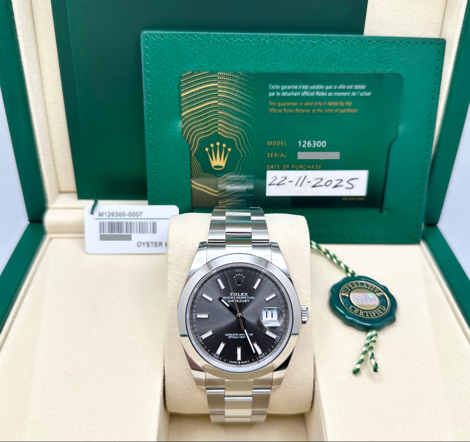 Brand New 2025 Rolex Datejust 41 126300 Slate Rhodium Dial Steel Box Paper