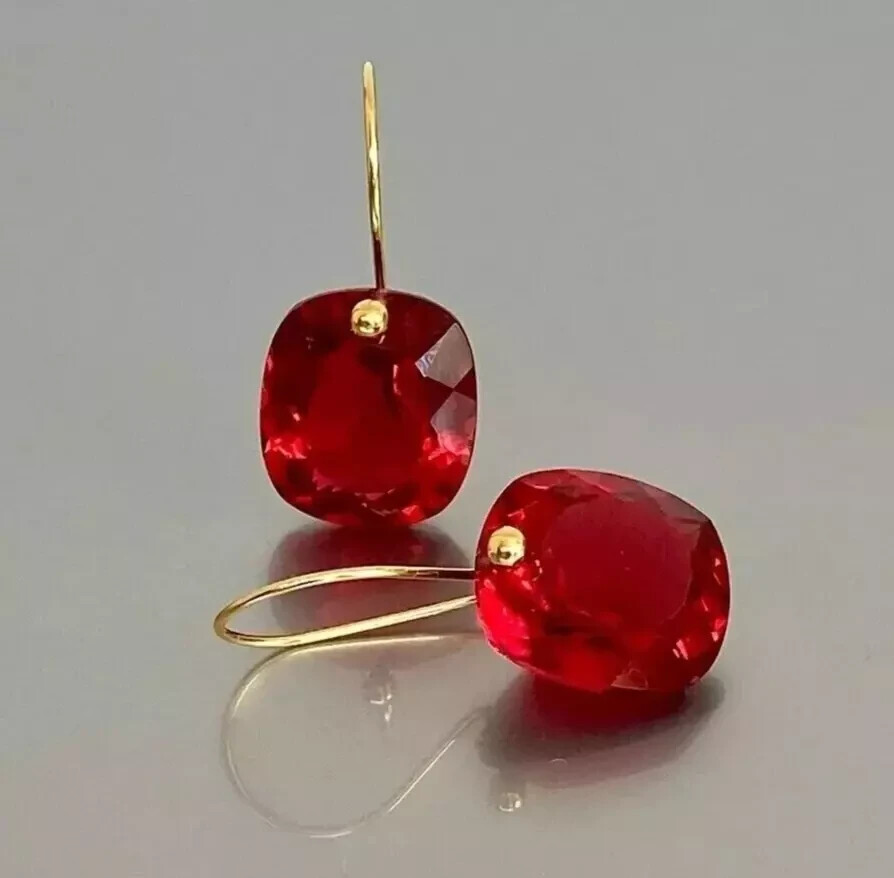 A+ Red Ruby Earrings 21.25 Ct+ 925 Solid Silver Cushion Cut Earrings SG Gemstone
