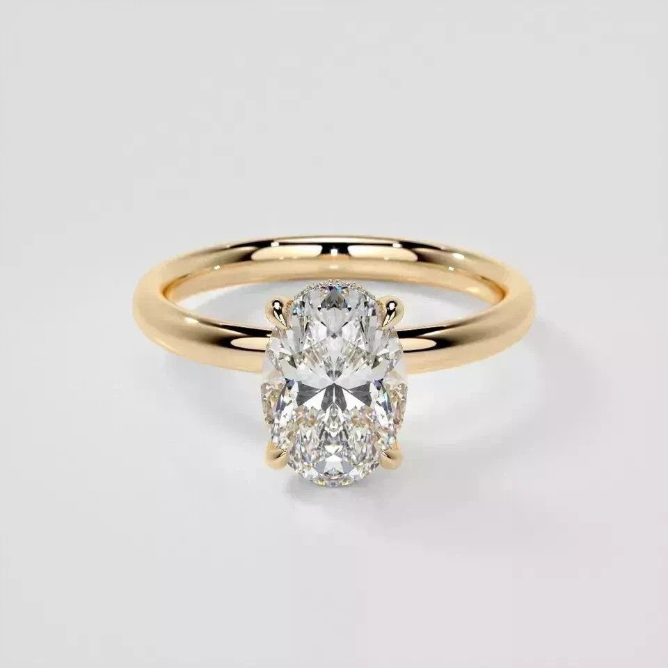 Halo Certified 2.15Carat 14k Yellow Gold Lab Grown IGI E F VVS Oval Diamond Ring