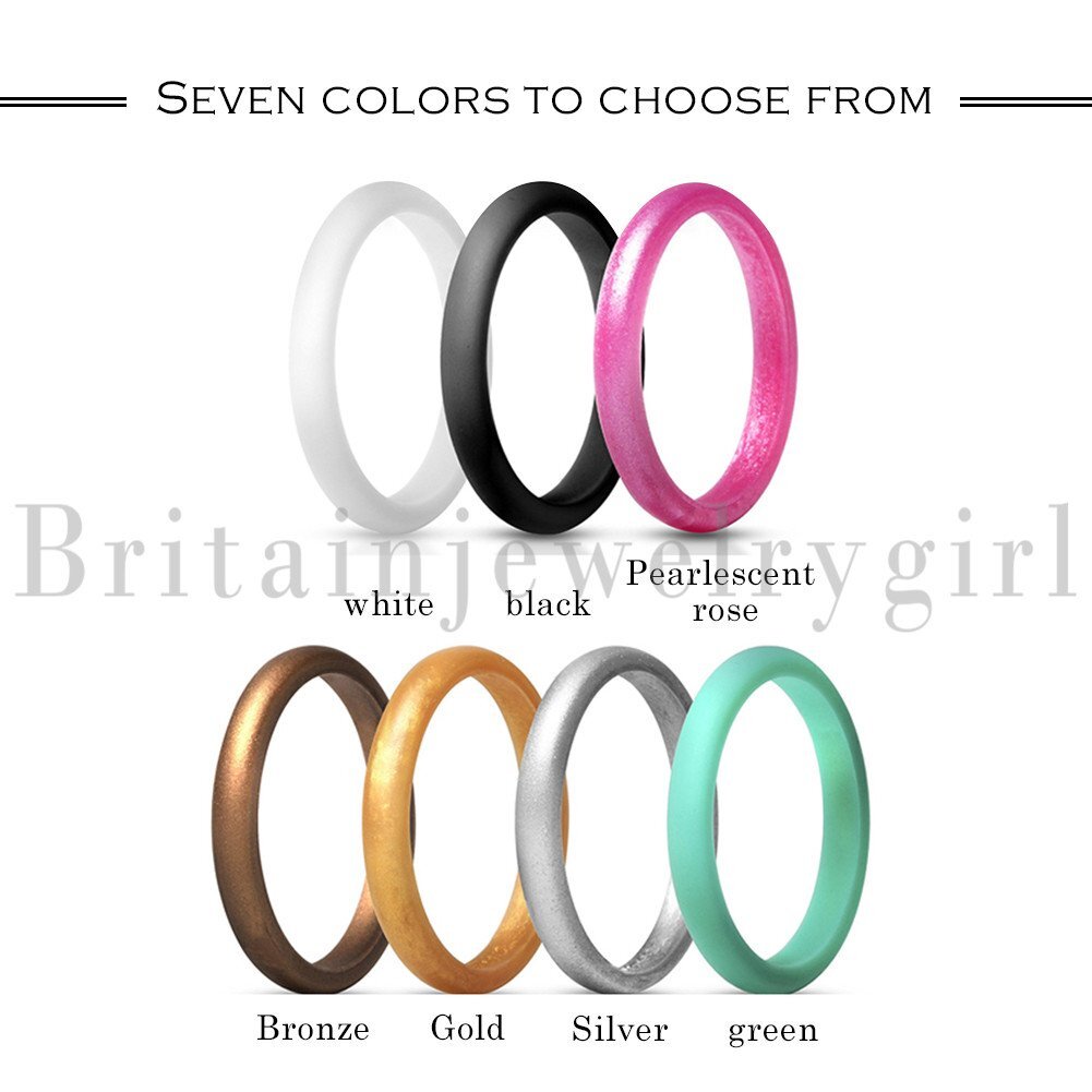 7pcs Women Silicone Wedding Ring Rubber Band Set Thin Stackable Size 4-10