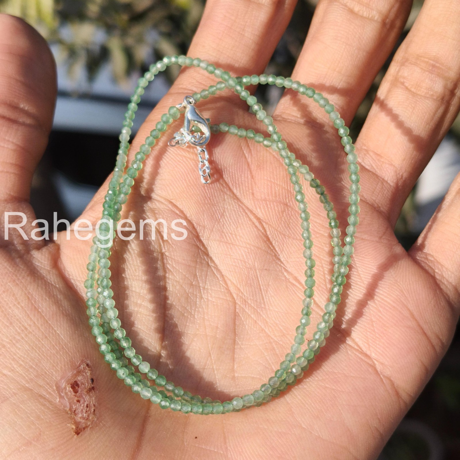 Green Aventurine Necklace 2mm Faceted Rondelle, Dainty Real Gemstone Choker, Min