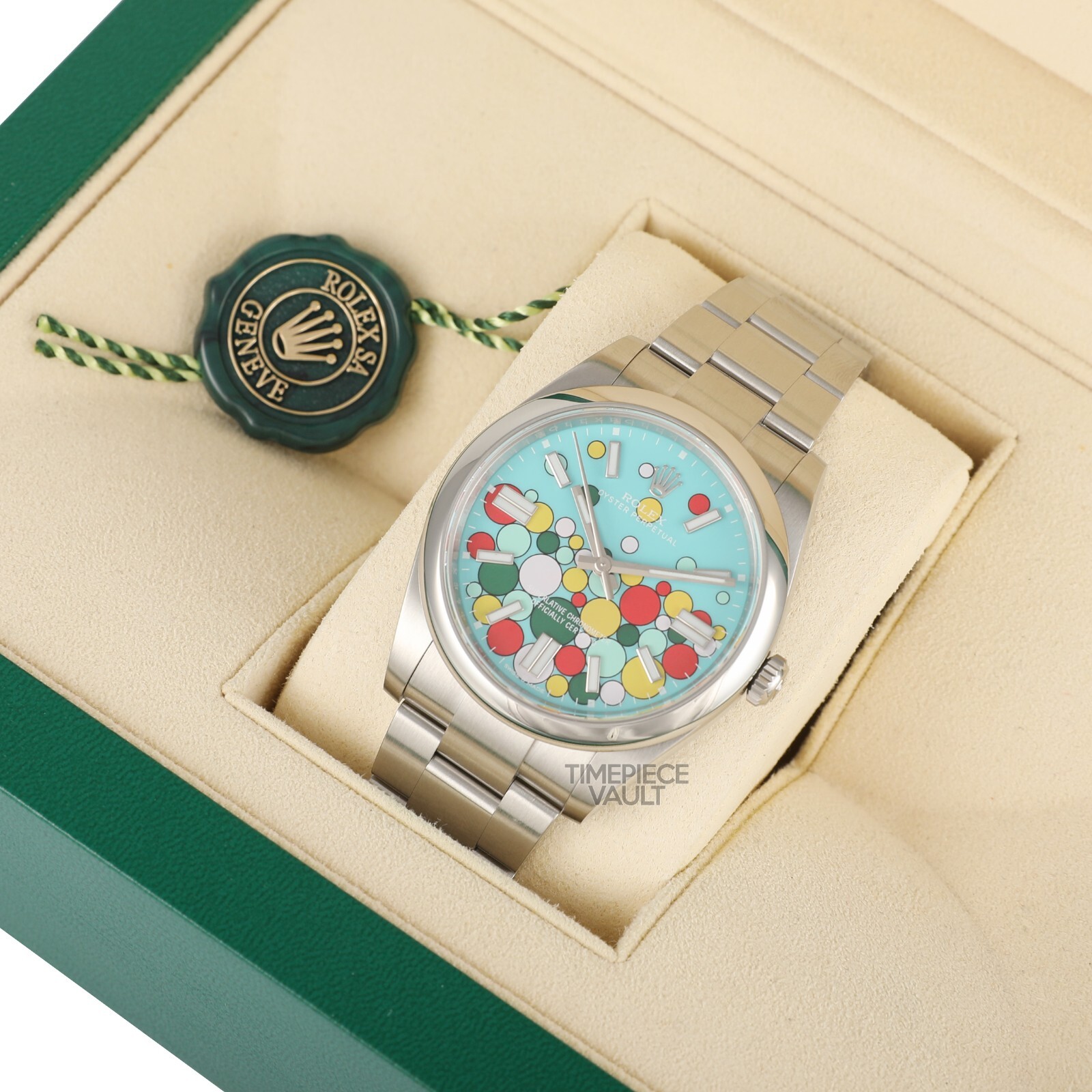 Rolex Men Oyster Perpetual 124300 Steel 41mm Custom Celebration Balloon Dial B&P