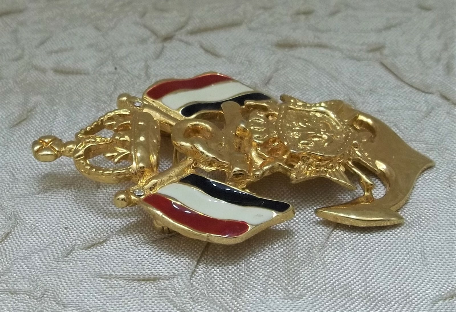 The Netherlands Gold Tone Coat of Arms with Anchor Vintage Brooch Pin
