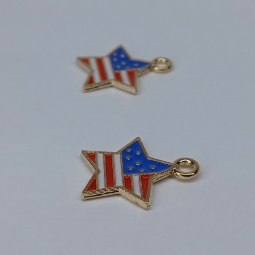 Earring Findings Gold Tone Enamel Star Red White & Blue 4th Of July Pair Of 2