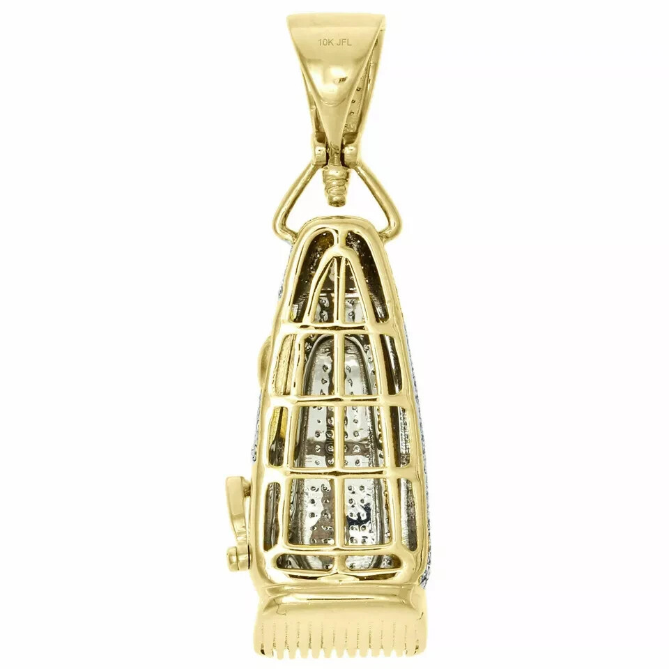 10K Yellow Gold Over Diamond Barber Shop Trimmer Pendant 1.80″ Pave Charm 2 CT.