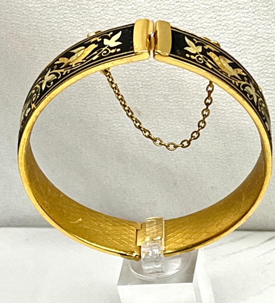 Vintage ia Midas Damascene Toledo Spain Round hinged Cuff Bracelet w/Birds #31-8