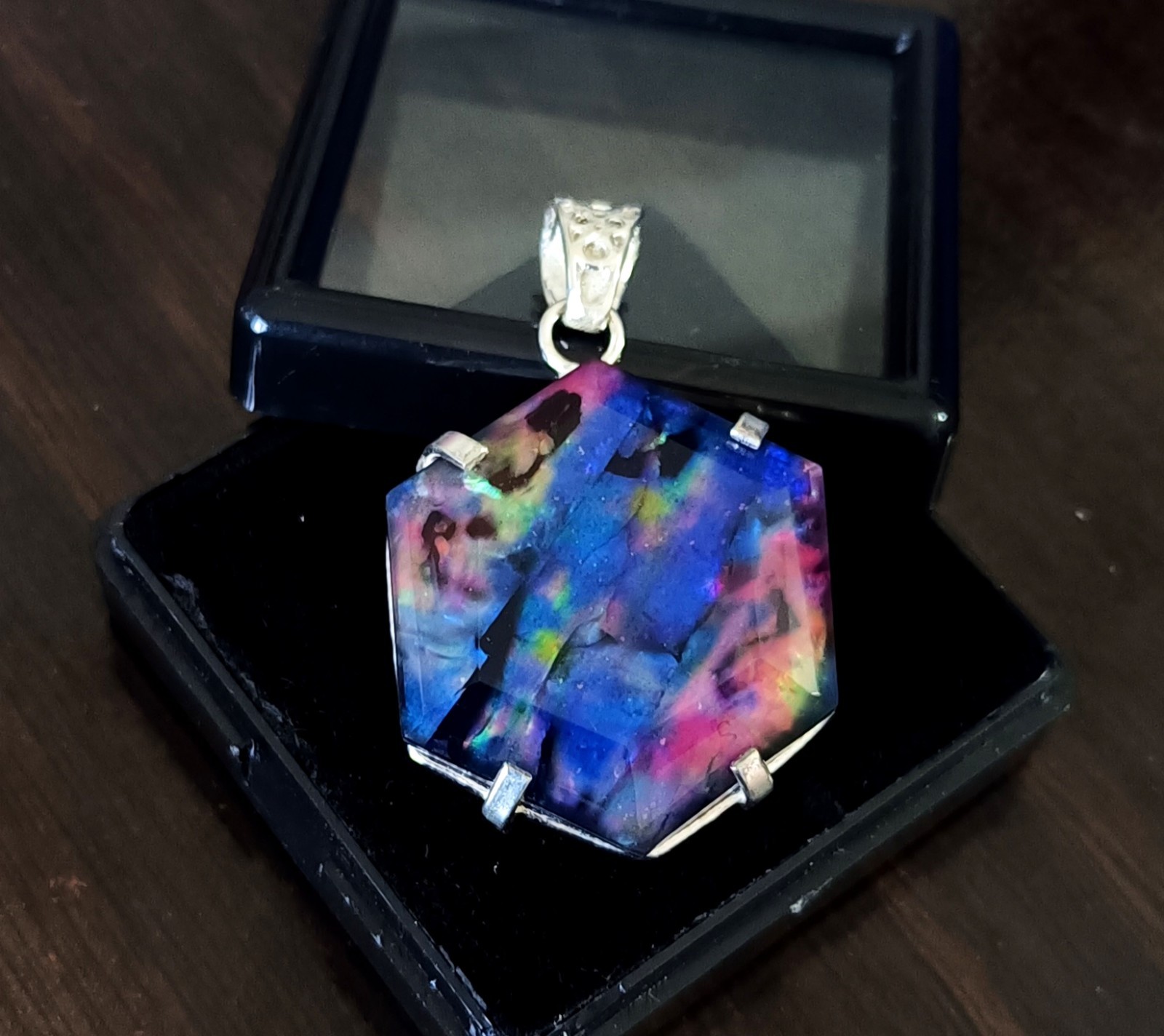65.95 Ct Natural Ammolite 925 Solid Silver PENDANT Multi Color Certified Gems
