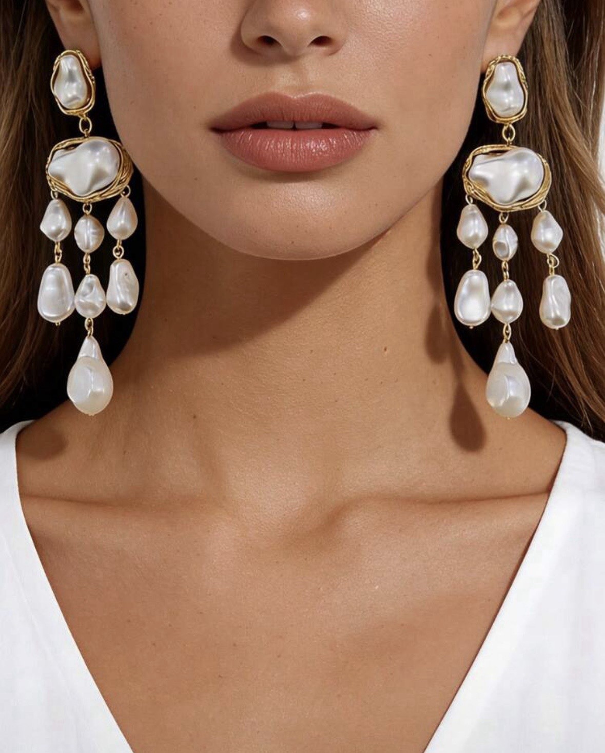 Pearl & Gold Chandelier Earrings