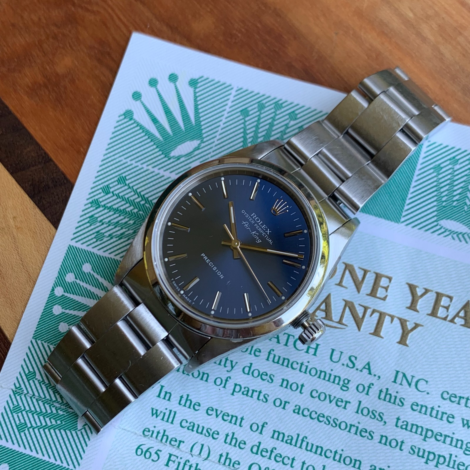 1993 Rolex Air-King Oyster Perpetual Precision Ref. 14000 Blue Dial Box & Papers
