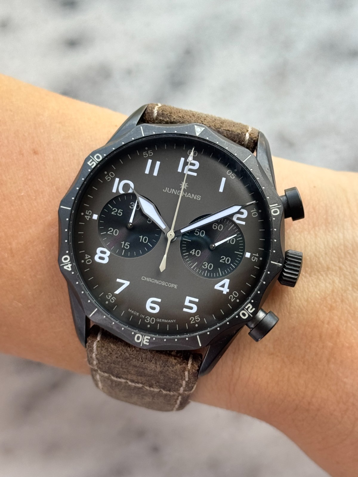 Junghans Meister Pilot Watch 027/3794 Chronoscope Automatic Black DLC Coated