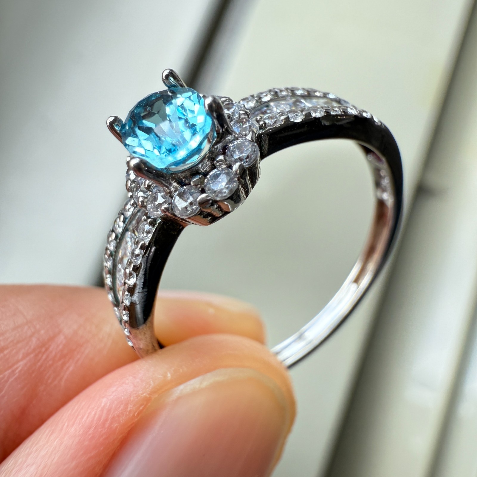 925 Sterling Silver Ring 6x4mm Natural London Blue Topaz Zircon Handmade Gift