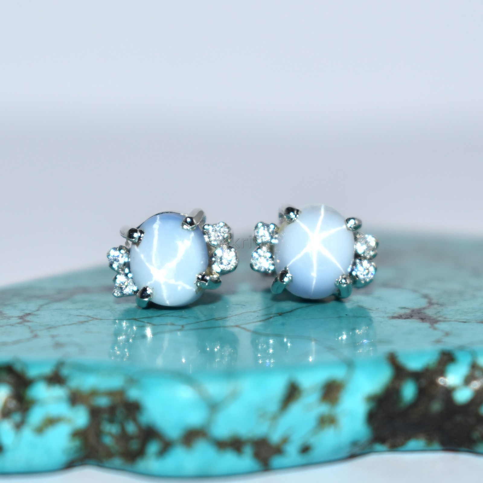 Positive Power Lab Lindy Star Sapphire & CZ Diamond 925 Sterling Silver Stud