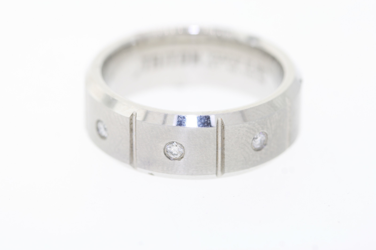 Triton 8mm White Tungsten .10ctw Diamond Accent Vertical Grooved Band Ring