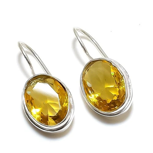 Yellow Citrine Earrings 925 Sterling Silver Handmade Gemstone Dangle Jewelry