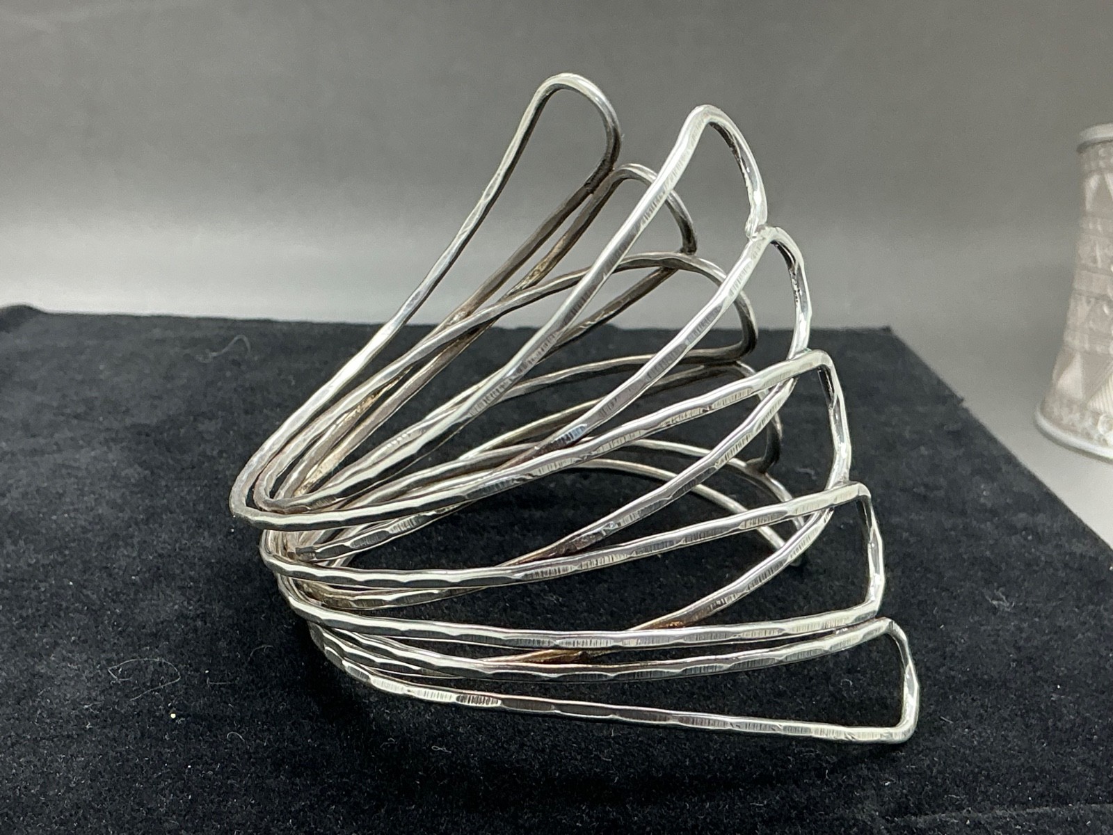 Large Cuff bracelet Artisan hand hammered 900 silver 32.3g