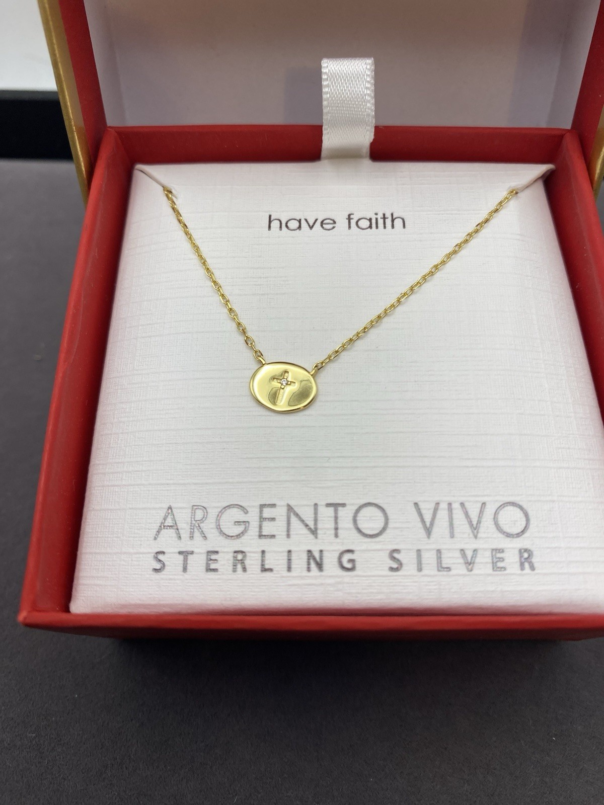 Argento Vivo Sterling Silver Gold Plated Disc Necklace with Cross Detail