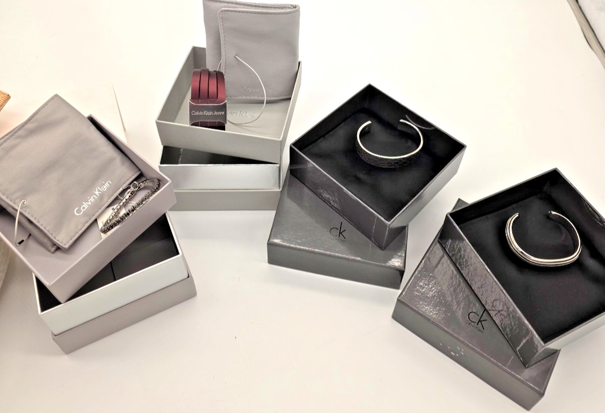 Calvin Klein Bracelet Bundle 4pc XS/S Silver & Burgundy Cuff NIB
