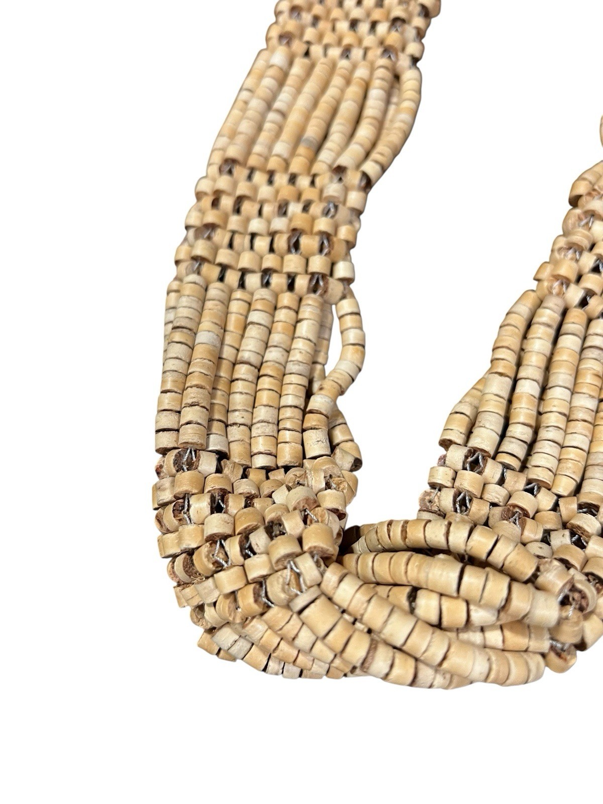 Bohemian Oversized Khaki Chunky Beaded Necklace Lobster Clasp Closure 14.5 Inch