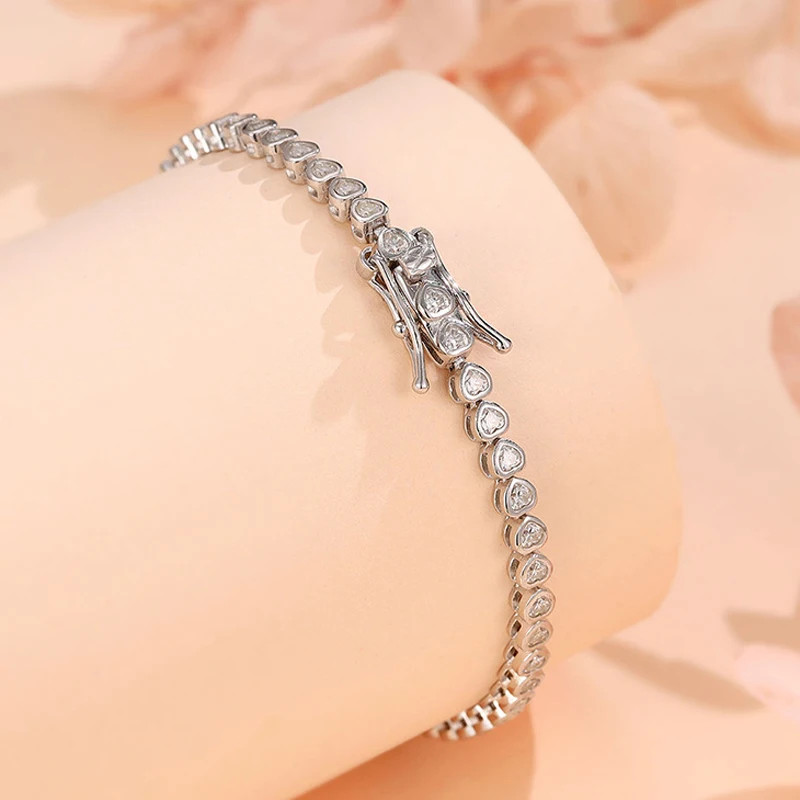 2.1ct Heart Cut Lab‑Created Diamond Test Pass VVS1/D 2mm 14cm Tennis Bracelet