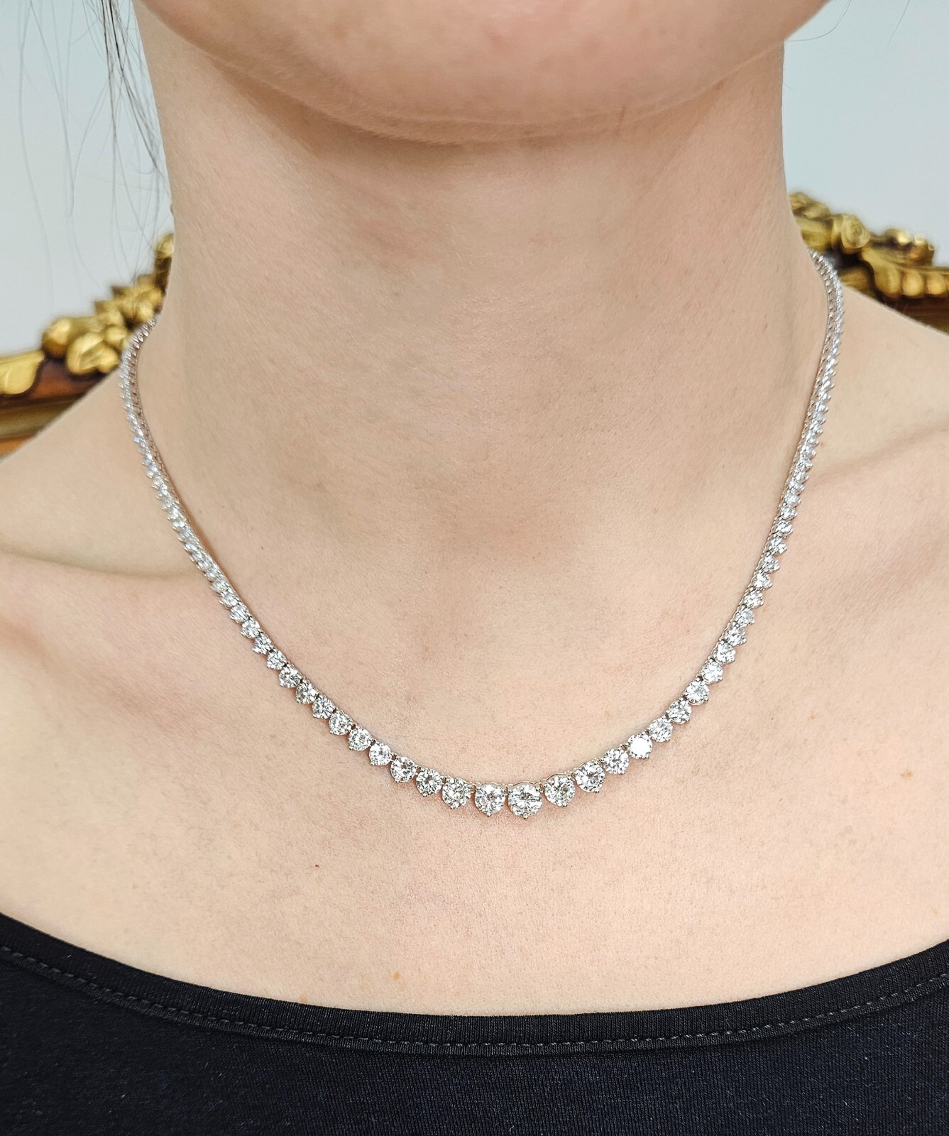 13.0ct Estate Graduated Round Diamond Riviera Tennis 14k White Gold Necklace