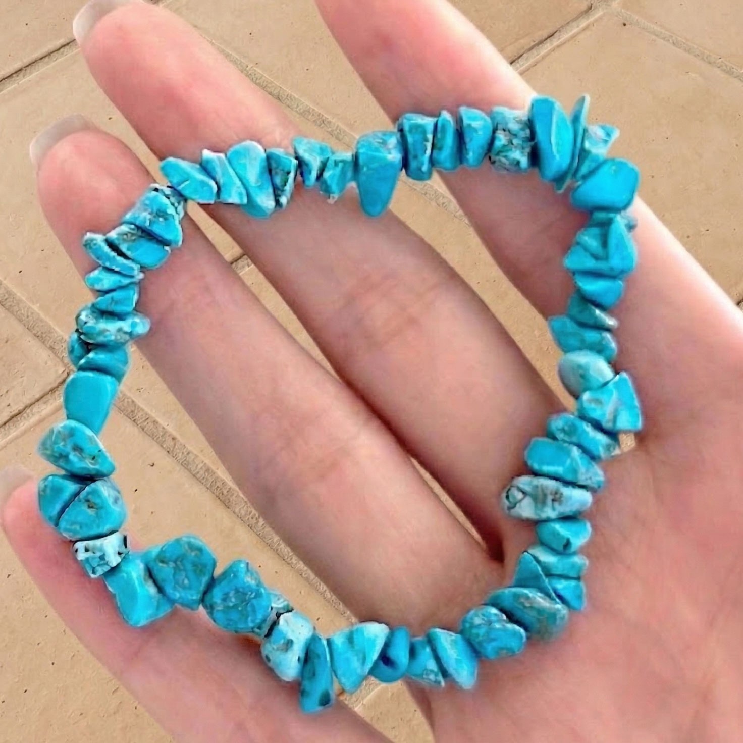 Turquoise Chip Stretch Bracelet Natural Stone Boho Crystal Healing Jewelry Blue