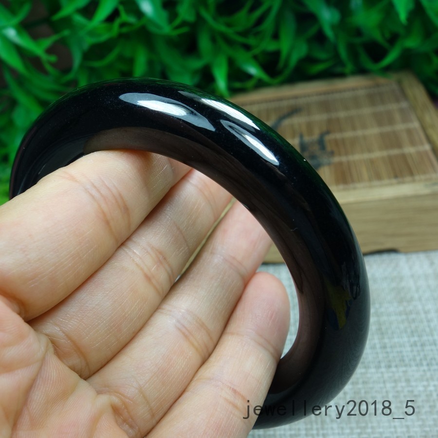 Certified Black Green Burma 100% Natural A Jadeite jade Bracelet 墨翠 圆条玉手镯 58.9mm