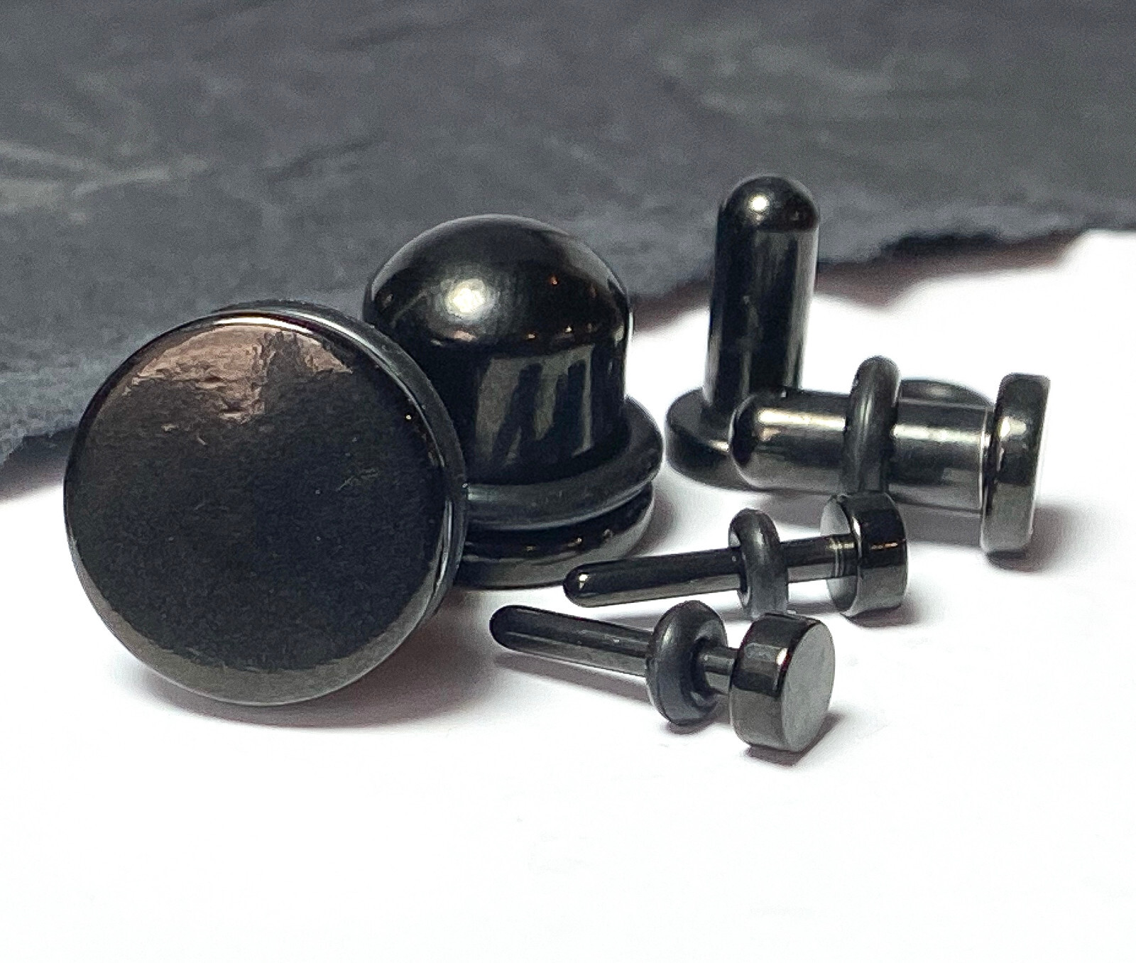 PAIR 316L Surgical Steel Black Flat Head Plugs Tunnels Gauges Body Jewelry