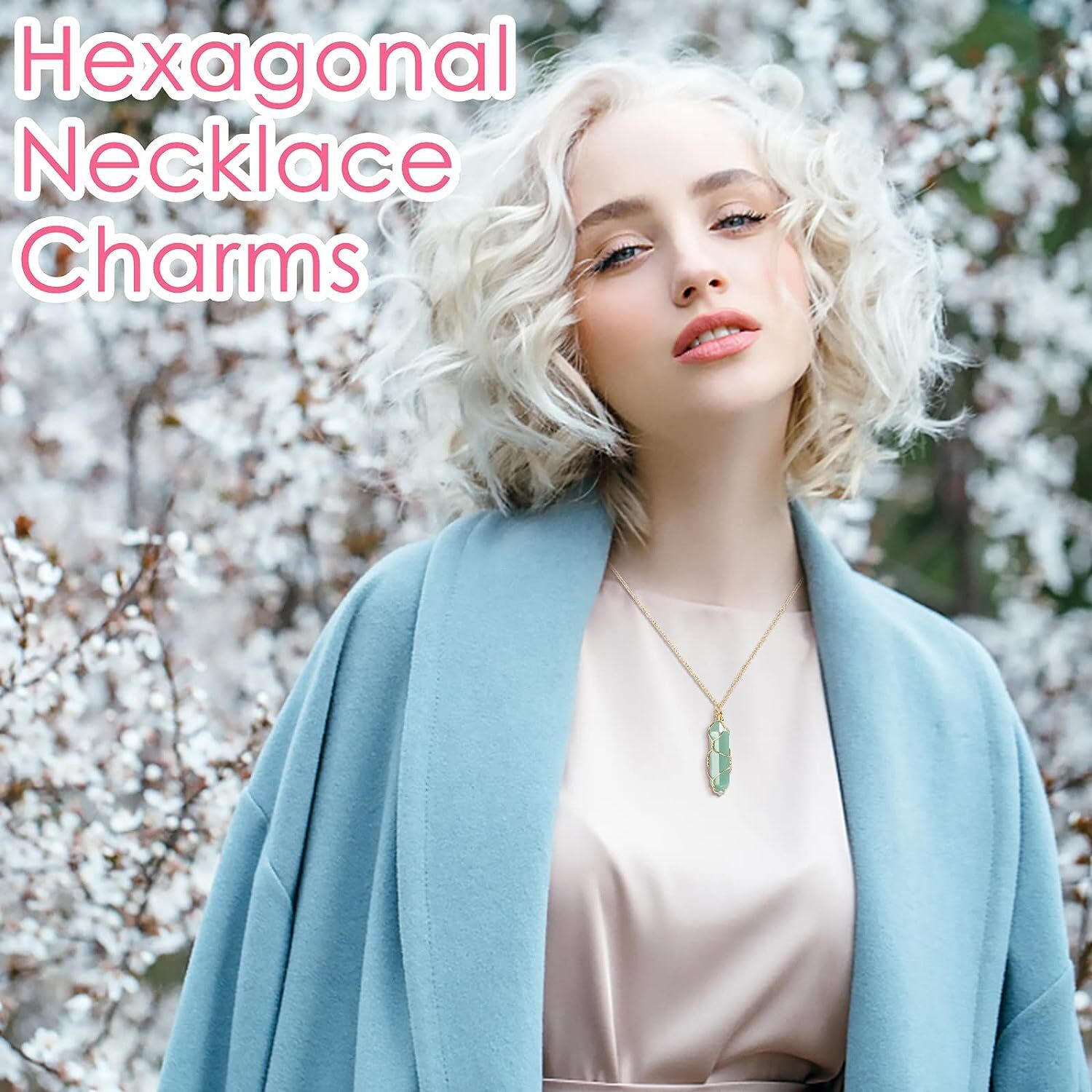 1Pc Healing Crystal Pendant Natural Chakra Quartz Stone Charm Hexagonal Necklace