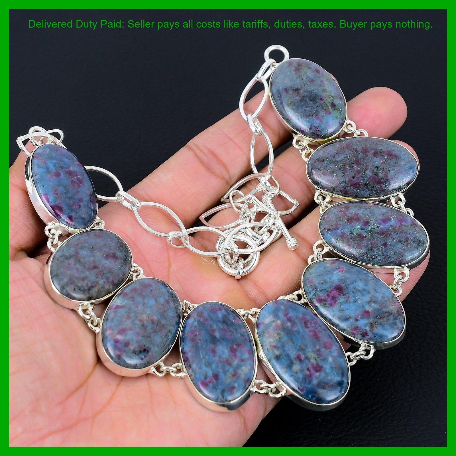 Oval Ruby In Blue Kyanite Gemstone 925 Silver Anniversary Gift Chain Necklace