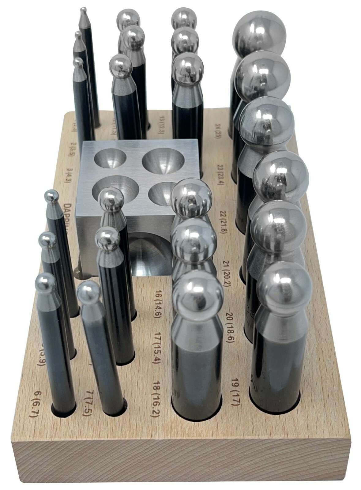 26 Piece Dapping Doming Punch Block Set 2.3 mm to 25 mm Jewelry Making Tool Kit