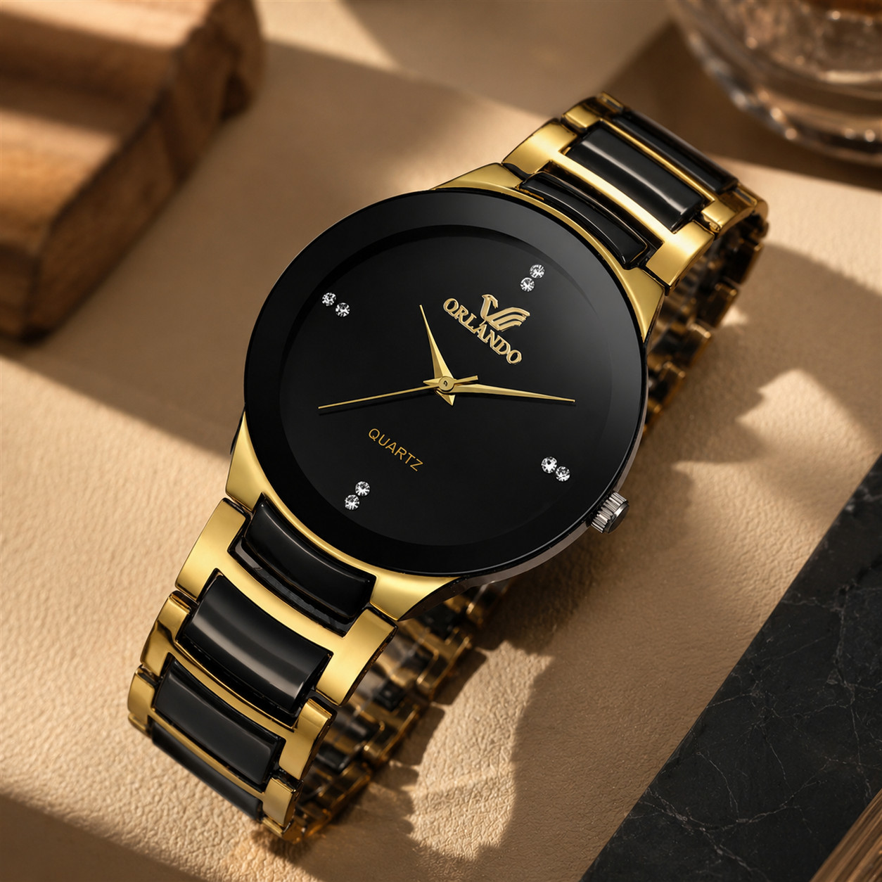 Luxury Men Quartz Wrist Watch Gold Black Stainless Steel Casual Business