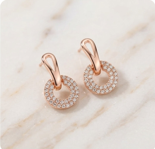 14K Rose Gold Plated Moissanite Stud Earrings Round Cut 1.0Ctw for Women Gift