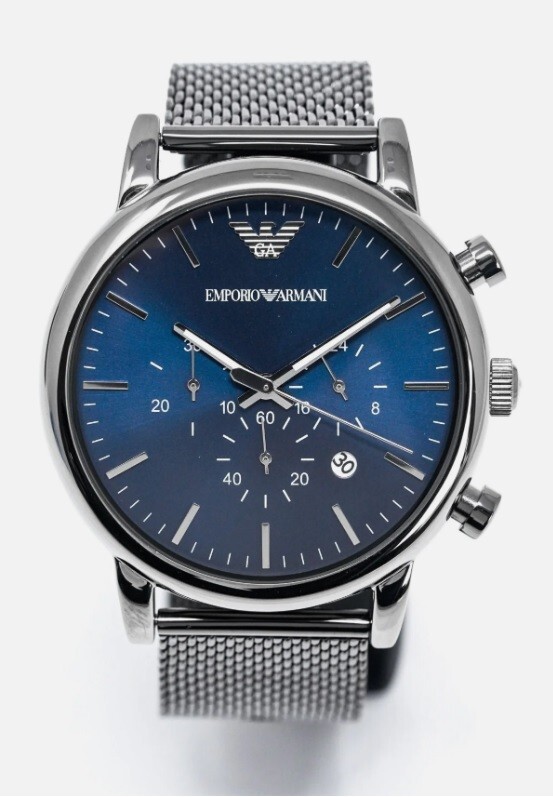 EMPORIO ARMANI MENS WATCH STAINLESS STEEL GREY MESH BAND WITH BLUE DIAL AR1979