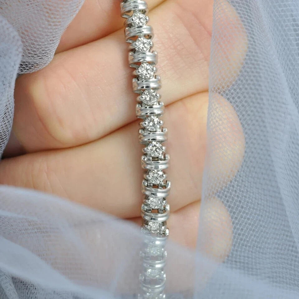 14K White Gold Finish Diamond 5Ct Round Cut Lab Created Women’s Tennis Bracelet