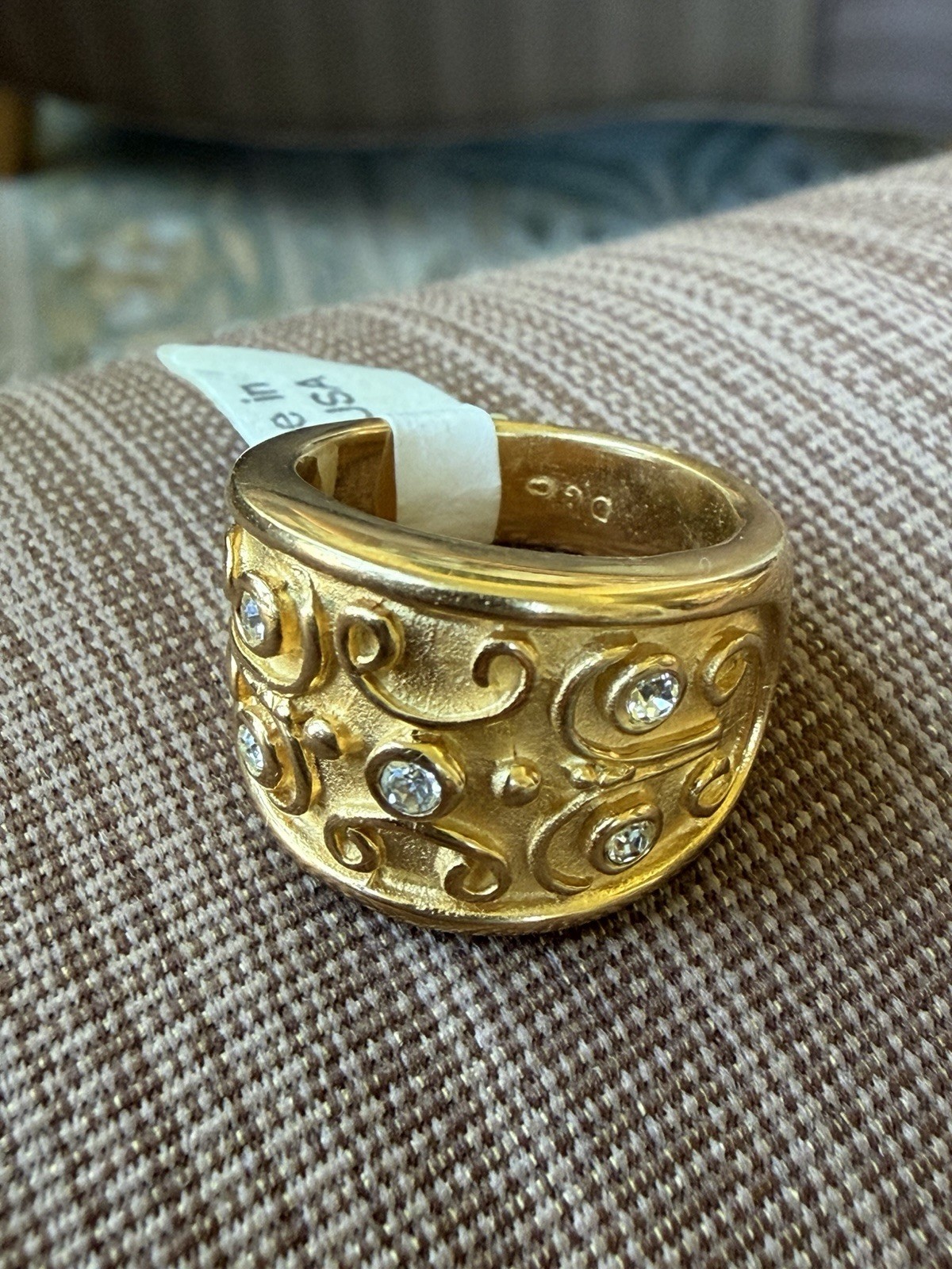 Vintage Gold Plated Wide Band Ring Sz 7 Scrolls Etruscan Revival Estate USA Made