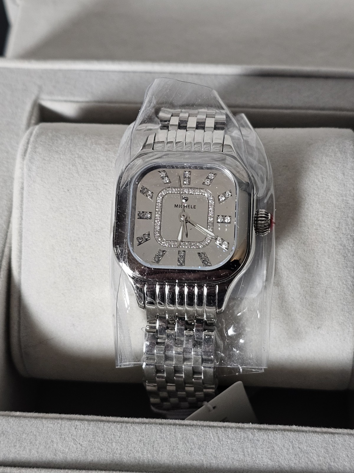 Michele Meggie High Shine Mirror Diamond Dial Stainless Steel Watch MWW33B000012