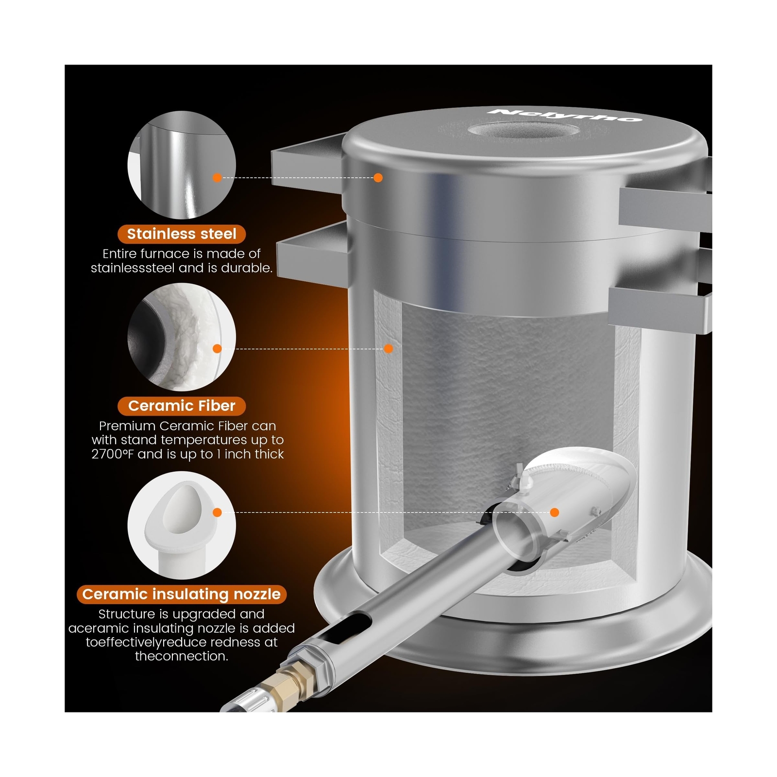 Nelyrho 6KG Melting Furnace Kit – Stainless Steel Foundry with Crucible Tongs…