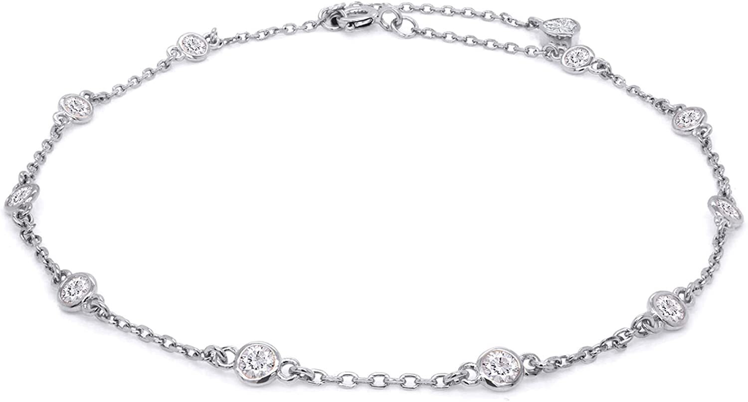 1ct 3MM Moissanite Bezel Set Single Piece Station Anklet Ankle Bracelet Silver