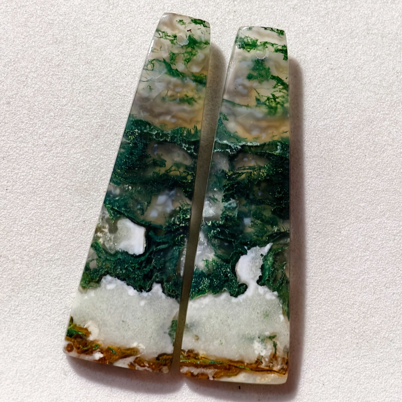 39 Cts Natural Moss Agate Drilled Match Pair Cabochon Gemstone 45.3 X 13.7 MM