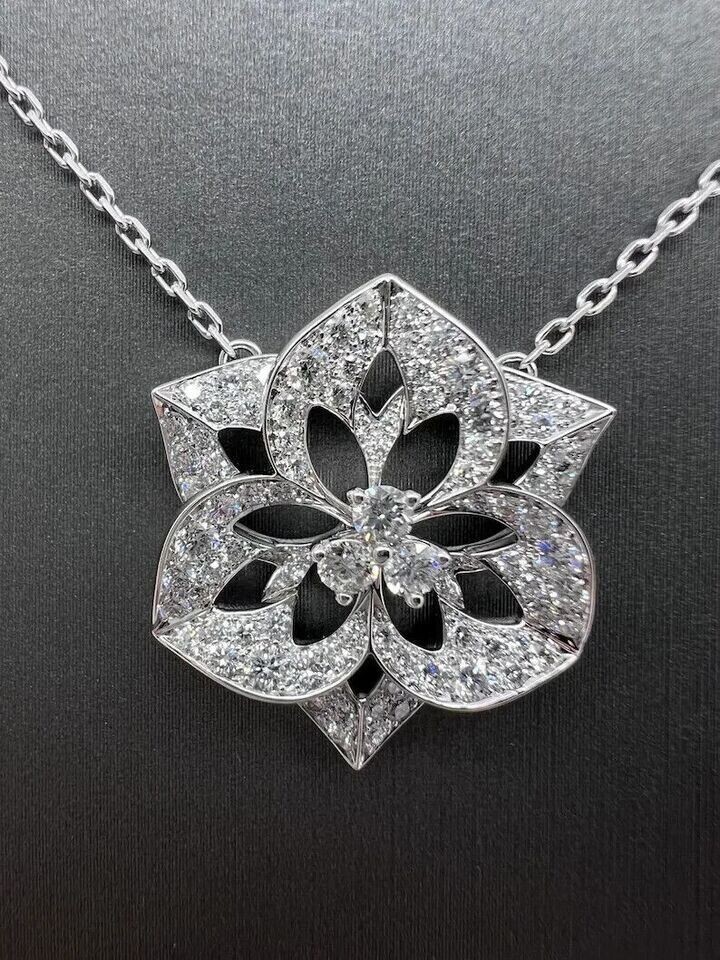 Round Cut Simulated Diamond Gorgeous Flower Charm Pendant 14K White Gold Plated