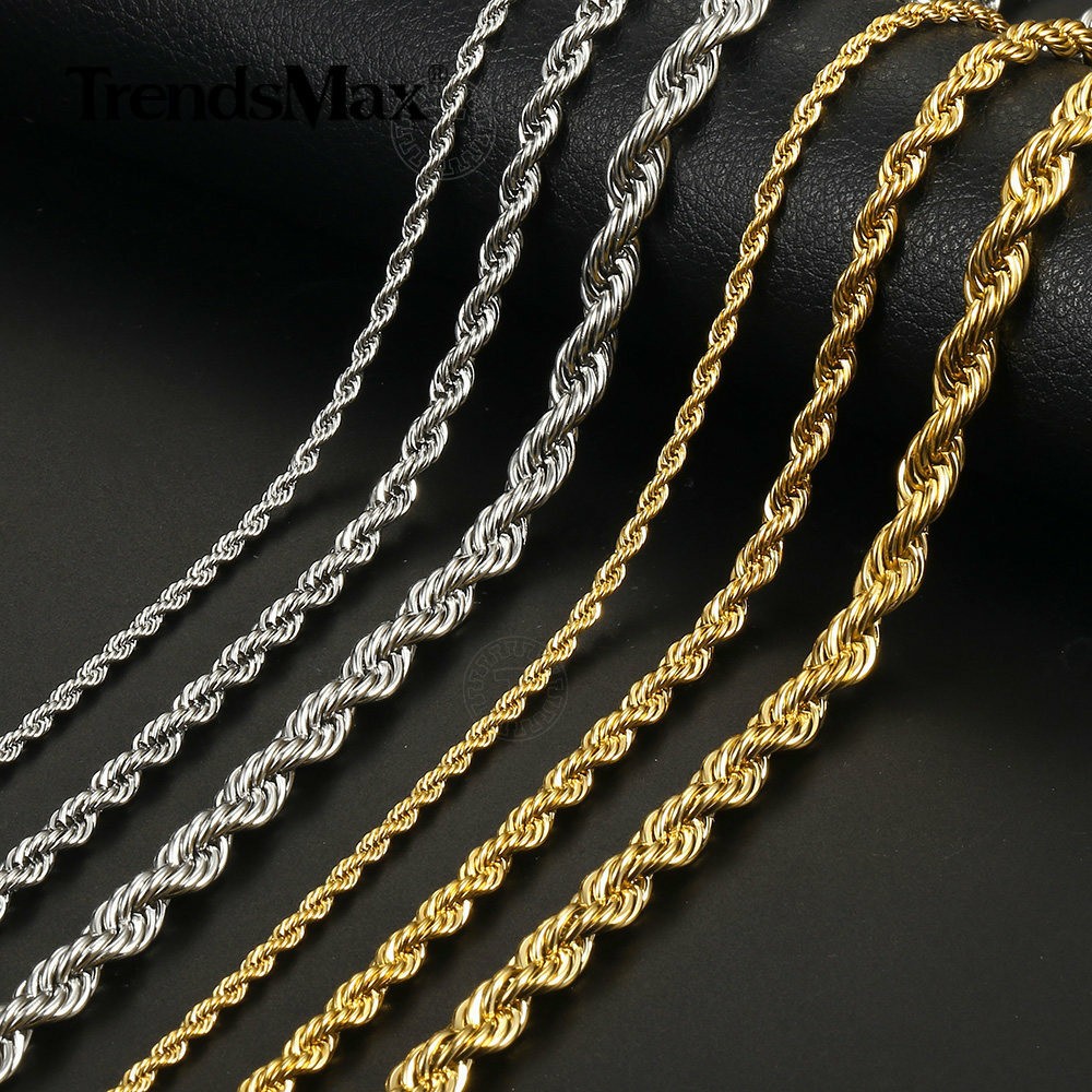 USA Stock 3/4/8mm 18-26″ Stainless Steel Twisted Rope Chain Necklace Choker