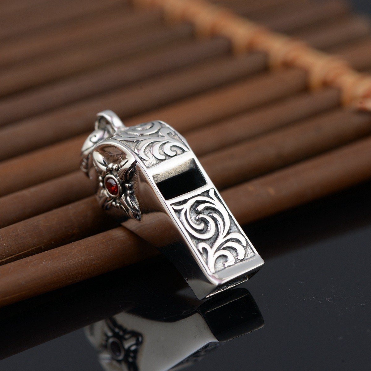 Gothic Cross Whistle Blowing Pendant, S925 Silver, Men’s Biker Survival Charm