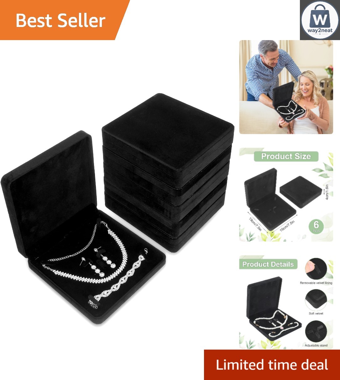 Chic 6-Piece Black Velvet Jewelry Set Box – Stylish Gift Boxes for any Occasion