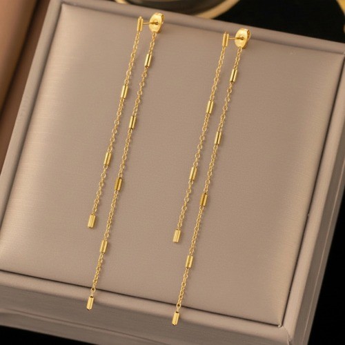 Stainless Steel Earrings Gold Plated Flattened Cross Clamp Chain