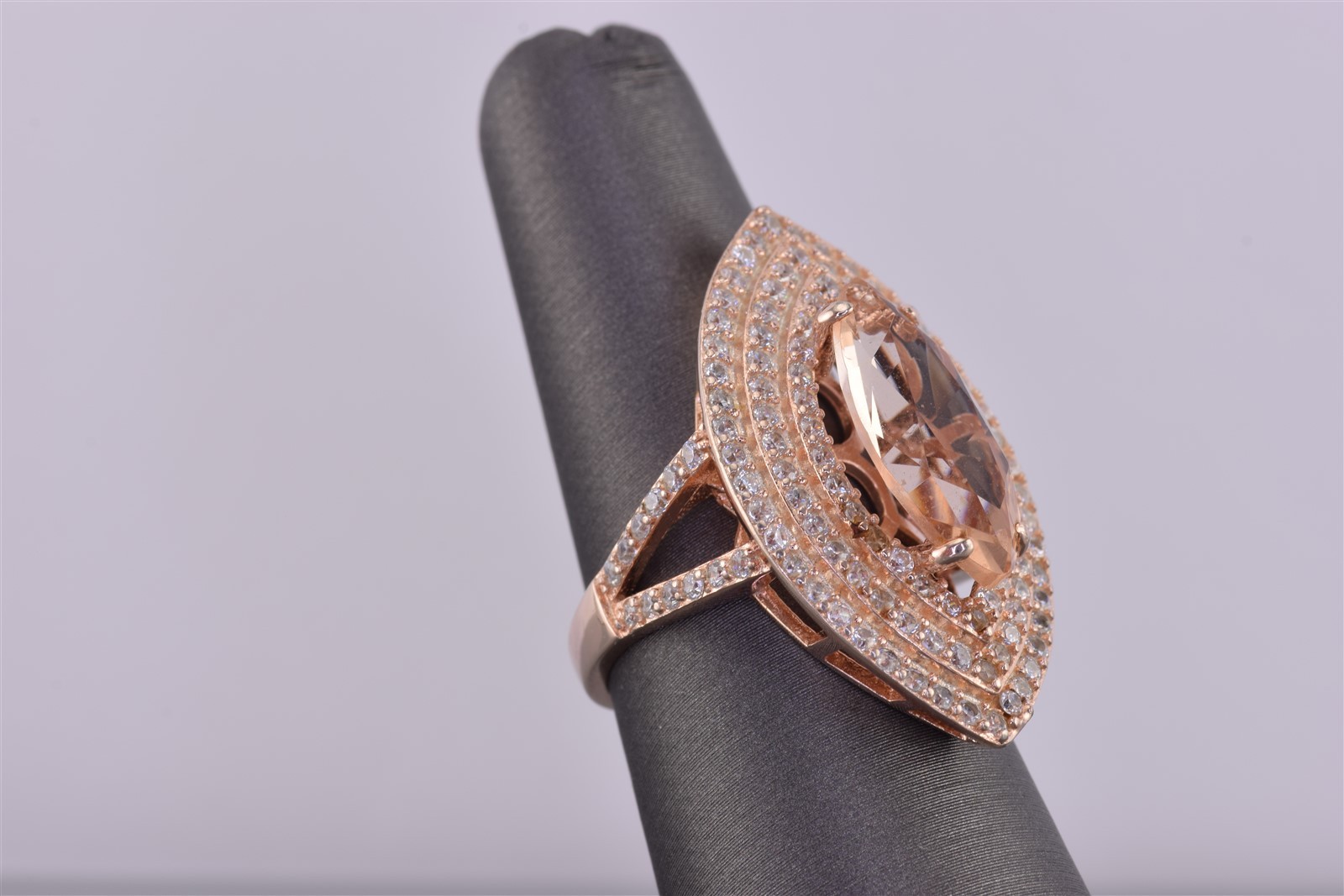 Fuzion FZN Rose Sterling Silver Peach & White Cubic Zirconia Band Ring 925 Sz: 7