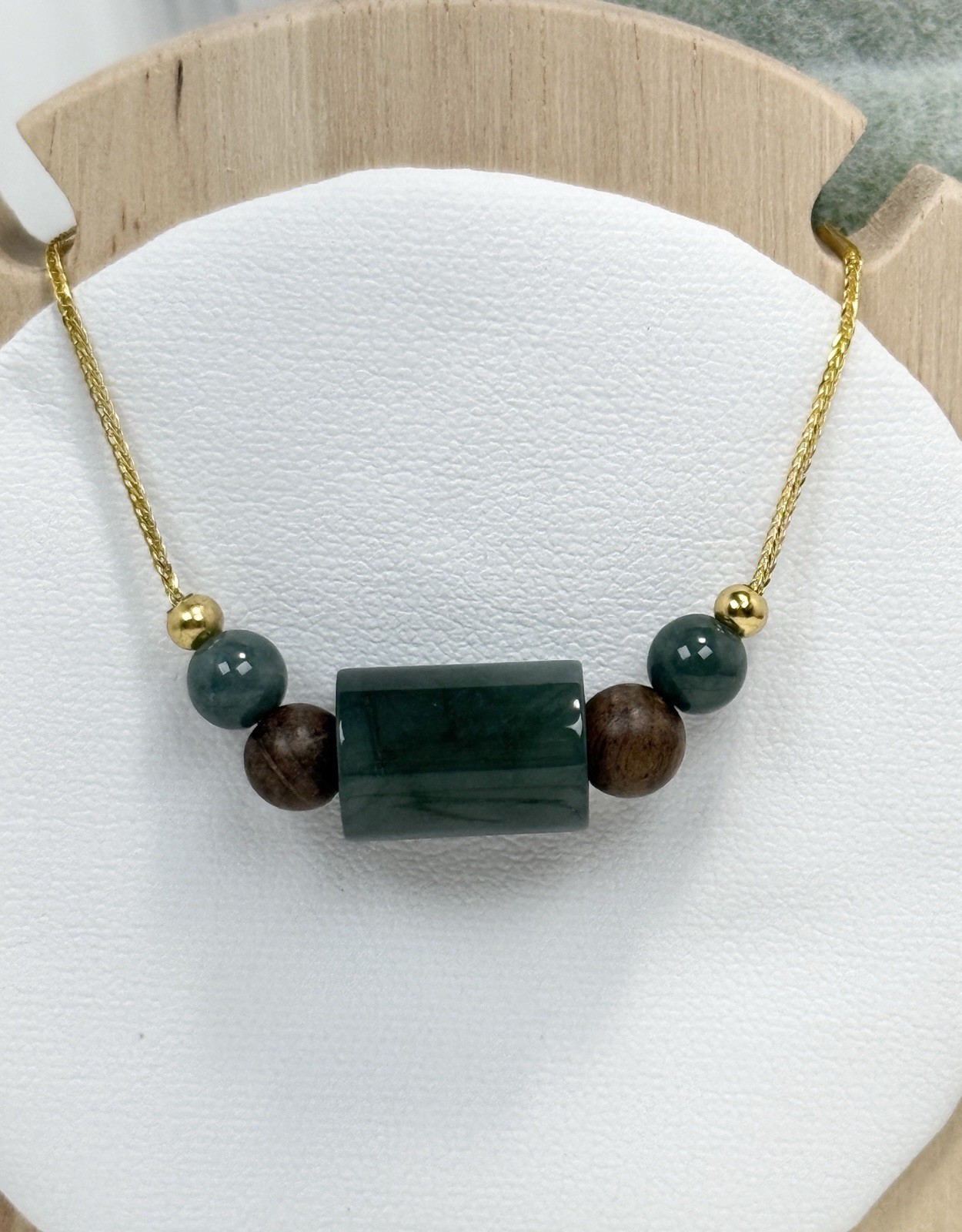 Blue Water Jadeite Blue Barrel Pendant Necklace 13.8/9.7MM 18IN Gold S925 Chain