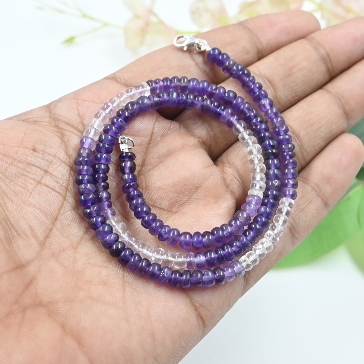 Amethyst Shaded Round Beads Necklace, 5-5.5MM beaded Gemstone Jewelry 18″
